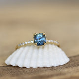 Blue & Green Cushion Teal Sapphire Ring