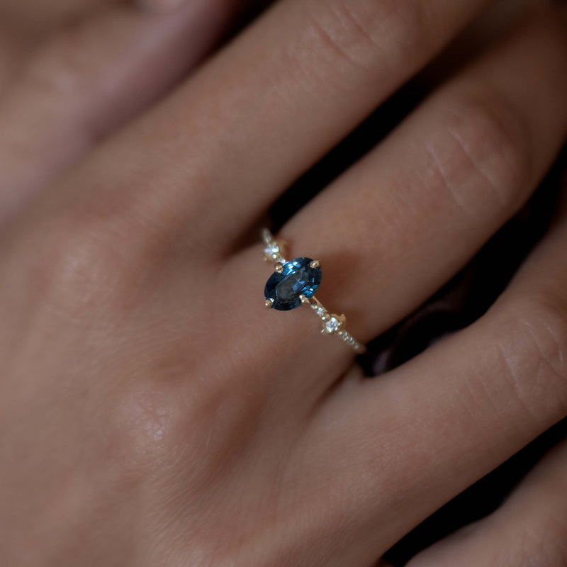 Deep Blue Oval Boho Sapphire Ring