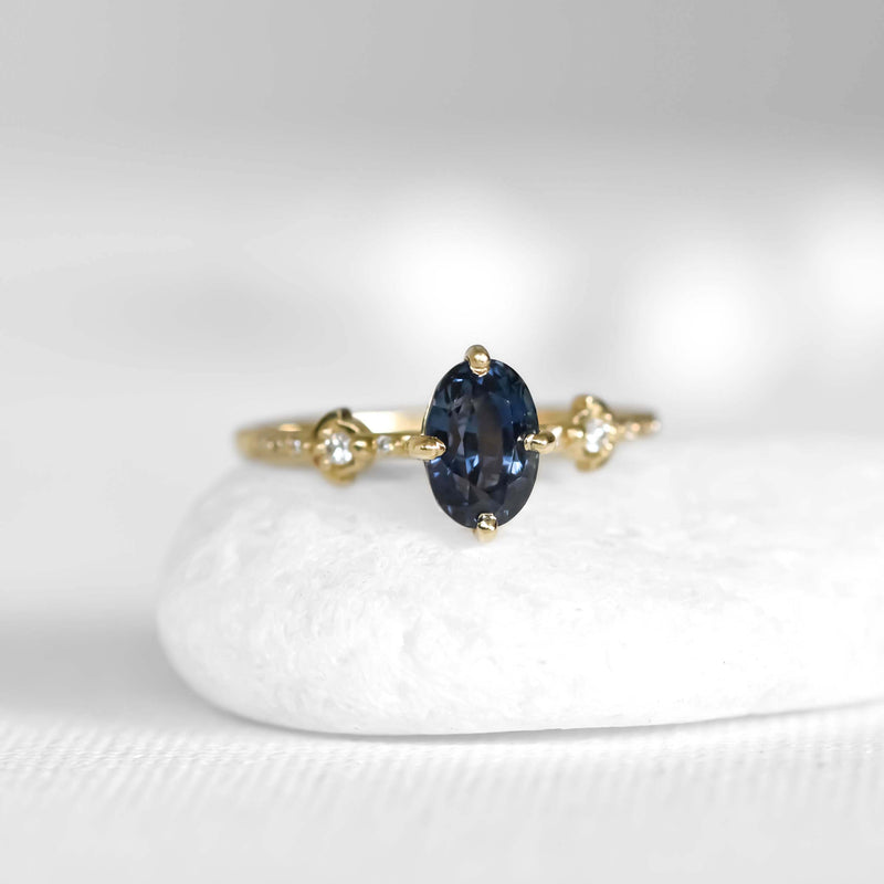 Deep Blue Oval Boho Sapphire Ring
