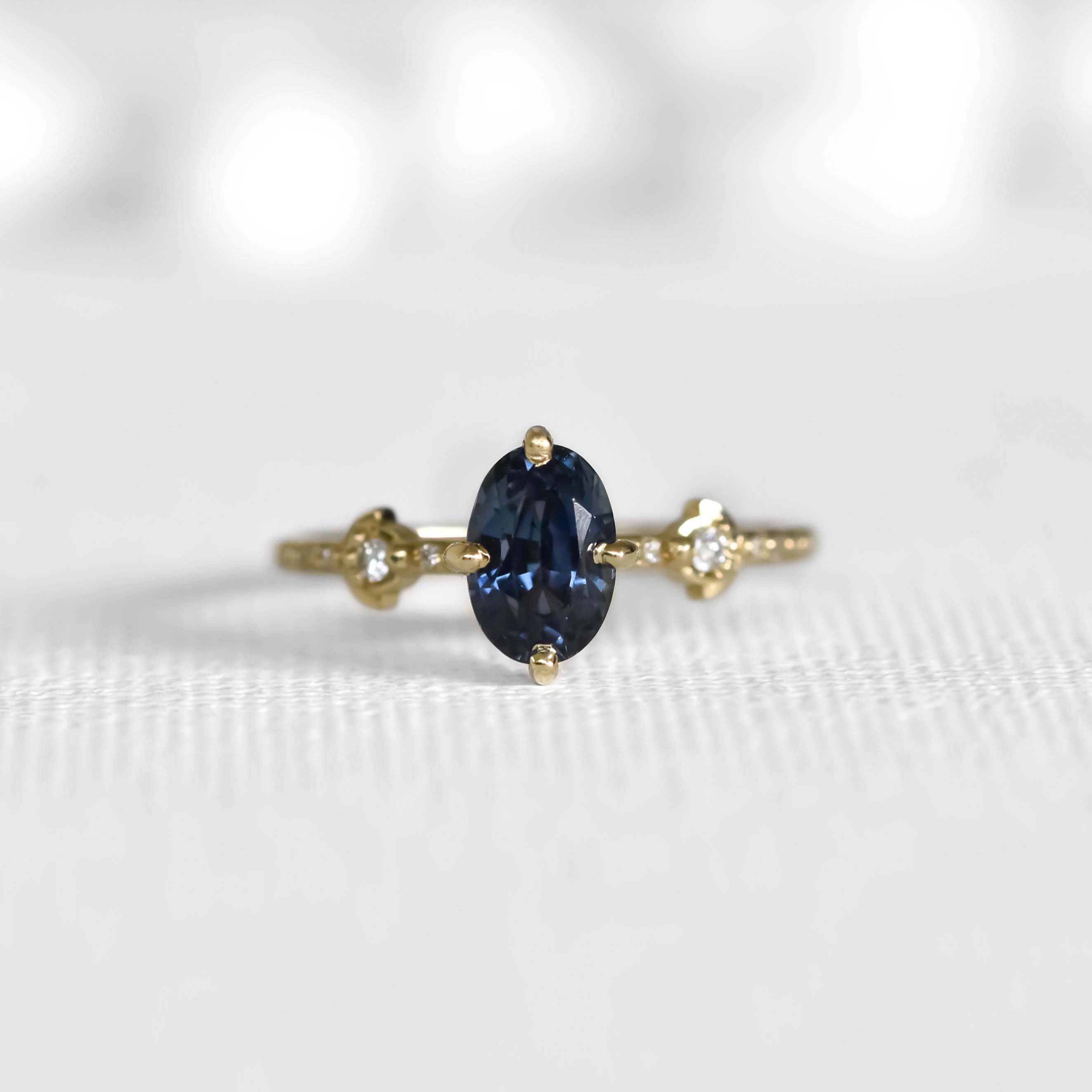 Deep Blue Oval Boho Sapphire Ring 