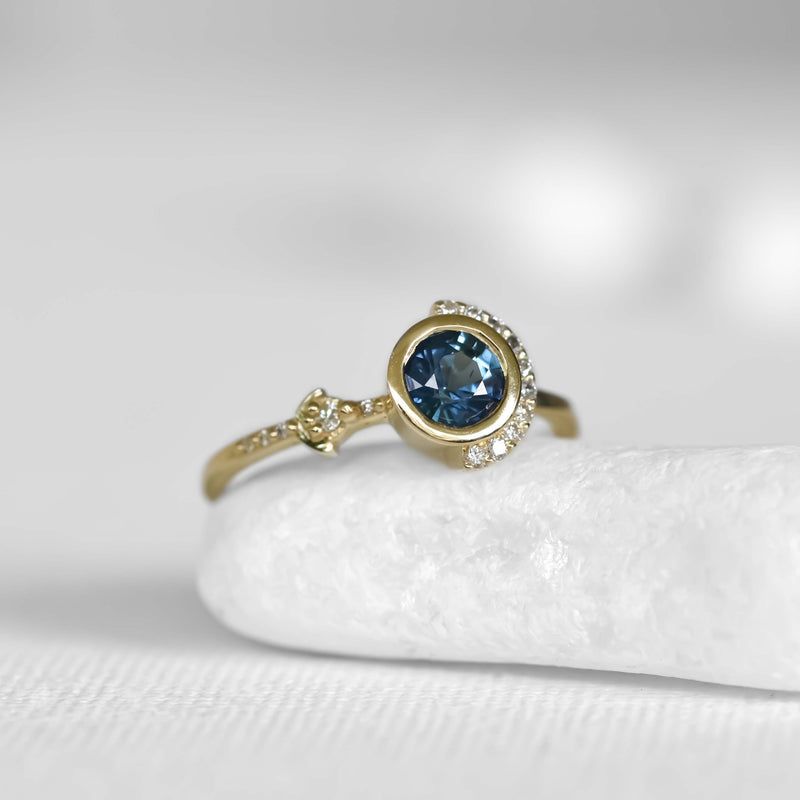 Blue & Green Teal Sapphire Boho Ring