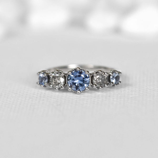 5-Stone Blue Sapphire & Salt And Pepper Diamond Ring
