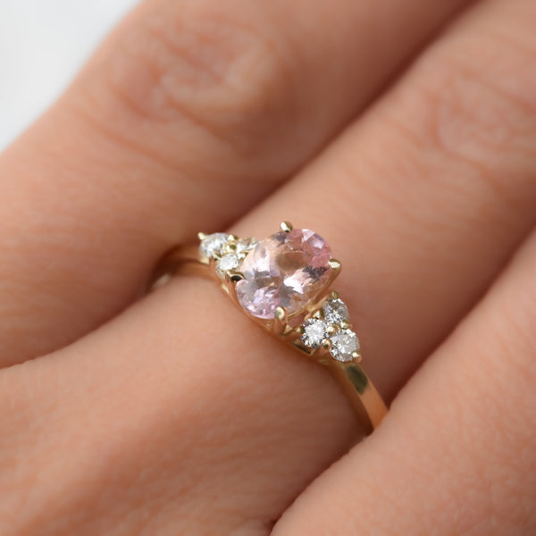 Oval Pink Morganite Cluster Setting Ring