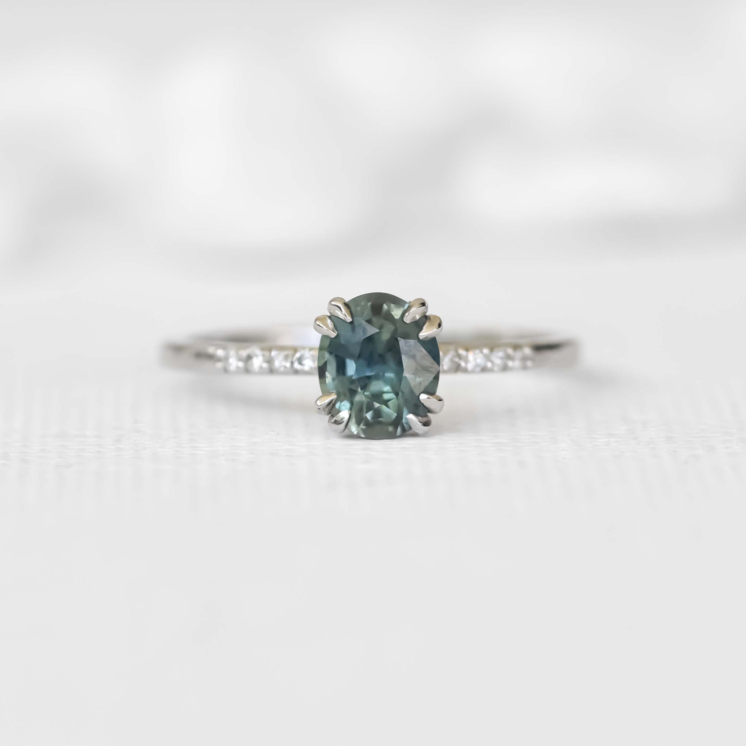 Oval Yellowish Blue & Green Sapphire Ring