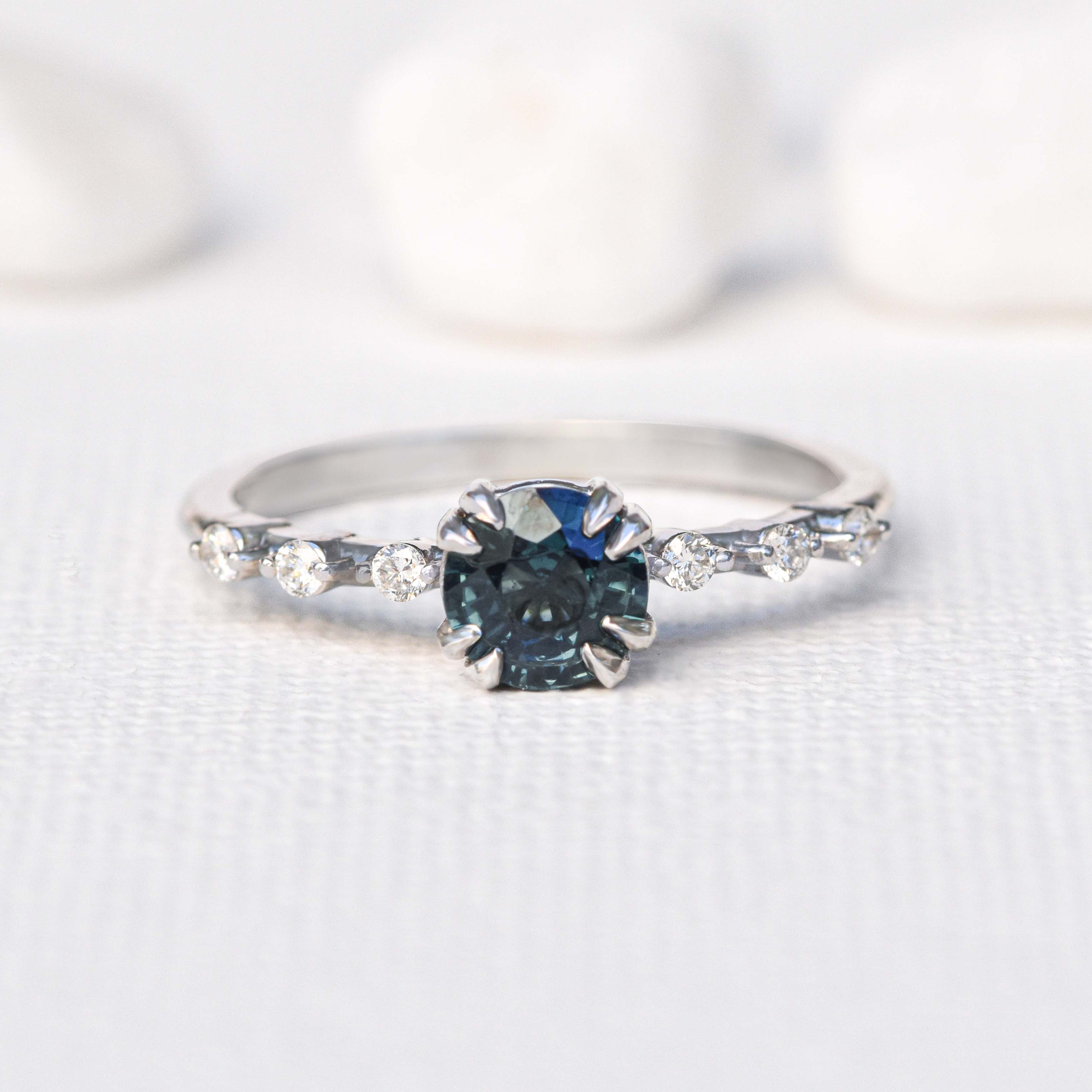 Round Ocean Blue & Green Sapphire In Distance Ring | MOGGA – MOGGA Jewels