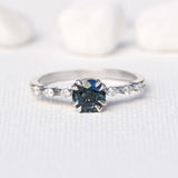 0.8ct Round Ocean Blue & Green Sapphire in 14k White Gold Double Prongs Distance Ring