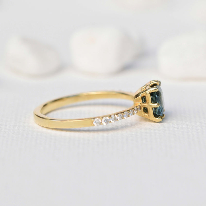 Emerald Blue & Green Teal Sapphire Solitaire Ring