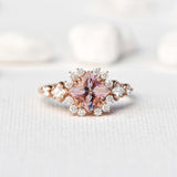 0.9ct Princess Pink Morganite Ring in 14k Rose Gold Special Halo Setting