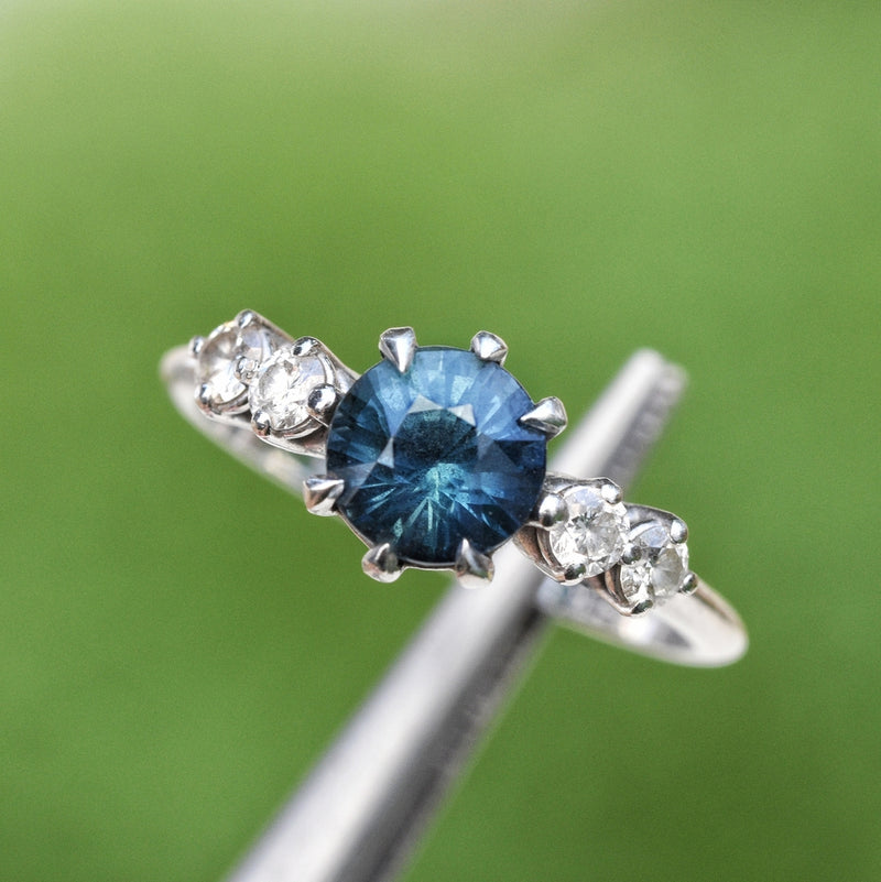 5-Stone Blue & Green Teal Sapphire Ring
