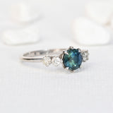 5-Stone Blue & Green Teal Sapphire Ring