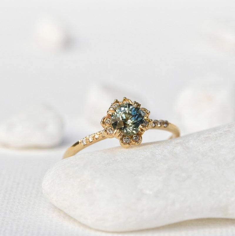 Flowerish Halo Green Sapphire Ring