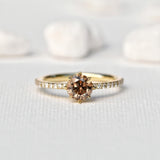 0.8ct Solitaire Round Champagne Diamond Ring in 14k Yellow Gold Pave Setting