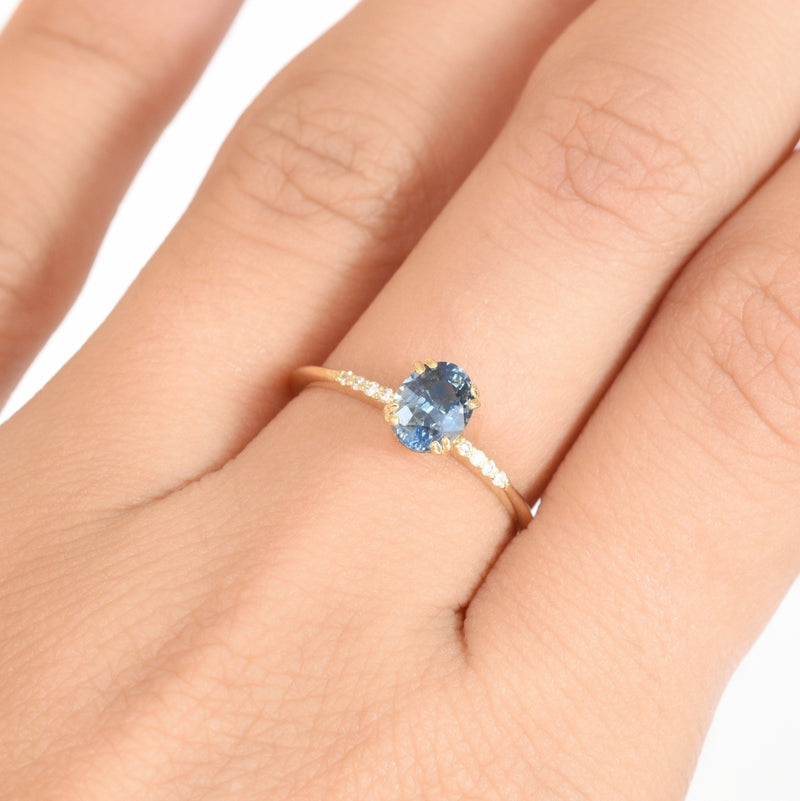 Light Blue Oval Teal Sapphire Ring
