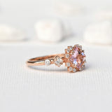 Princess Pink Morganite Unique Halo Ring