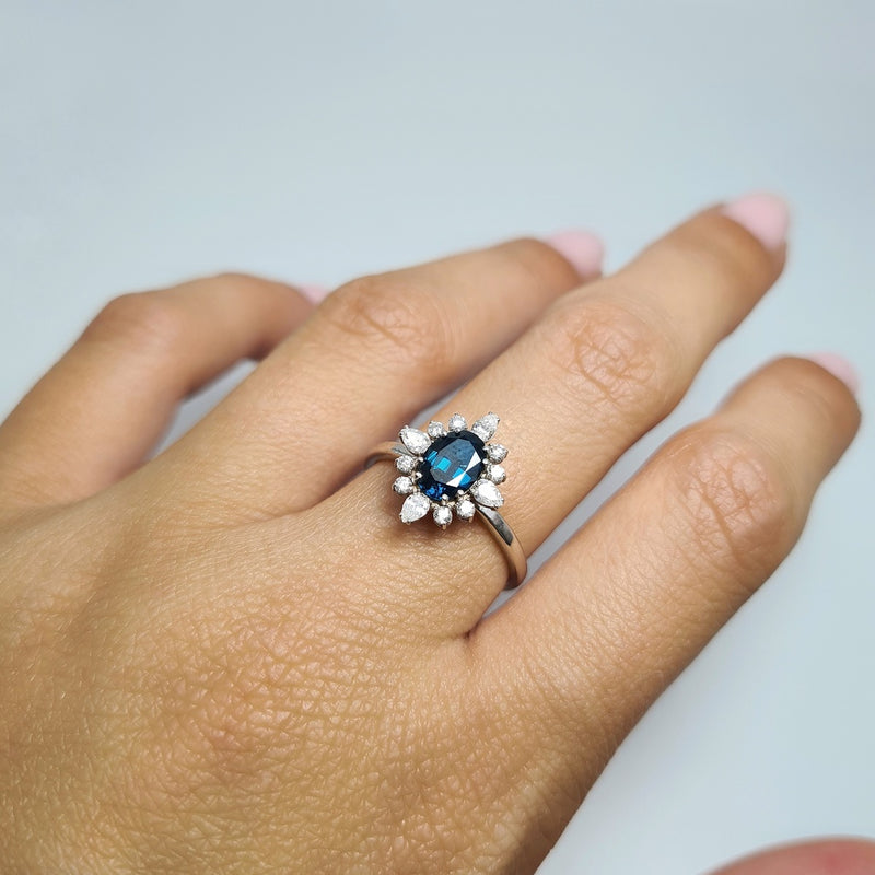 Special Halo Deep Blue Oval Spinel Ring