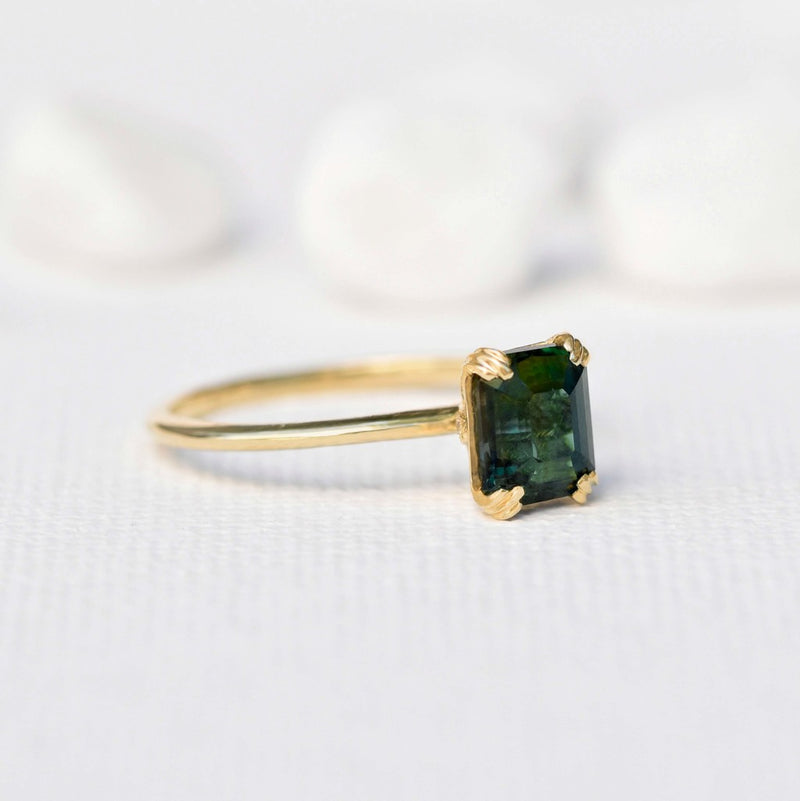 Blue & Green Emerald Teal Sapphire Ring