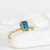 Distance Greenish Blue Emerald Tourmaline Ring