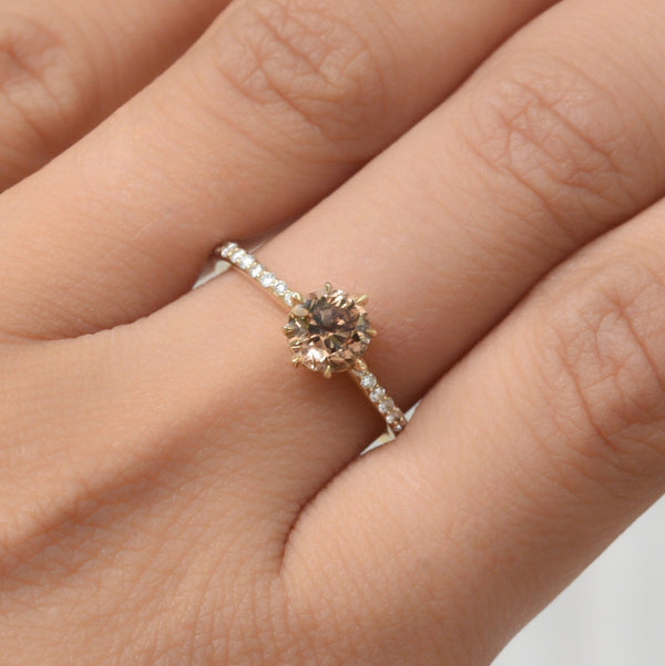 Round Champagne Solitaire Diamond Ring