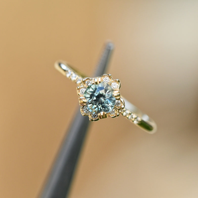 Flowerish Halo Green Sapphire Ring
