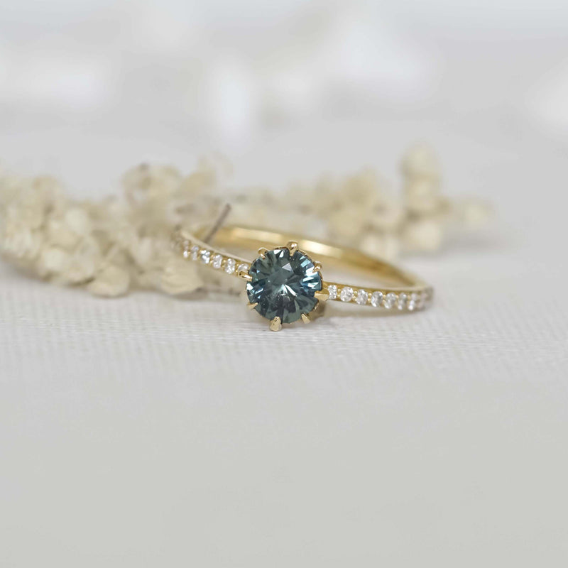 Round Teal Blue & Green Sapphire Solitaire Ring
