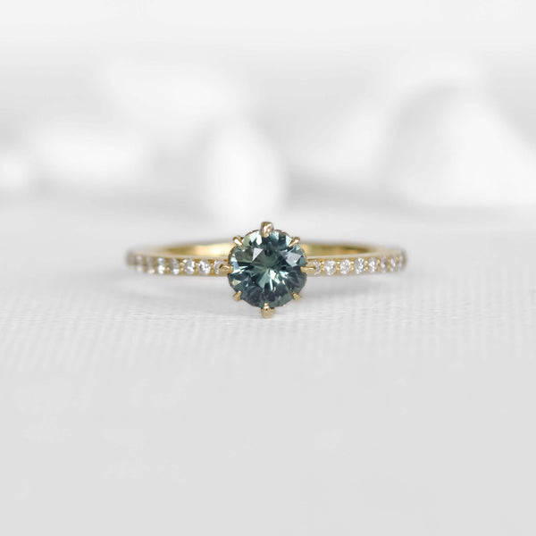 Round Teal  Blue & Green Sapphire Solitaire Ring