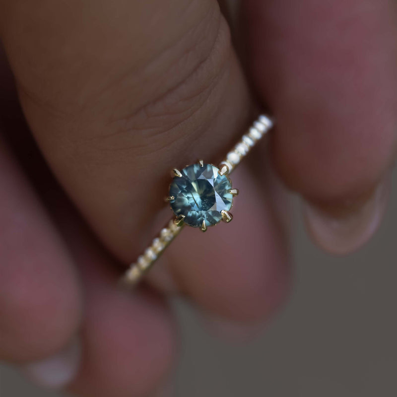 Round Teal Blue & Green Sapphire Solitaire Ring