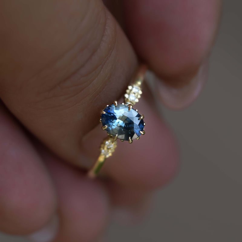 Yellowish Blue Oval Sapphire Ring