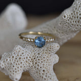 Round Light Ocean Blue Sapphire Ring